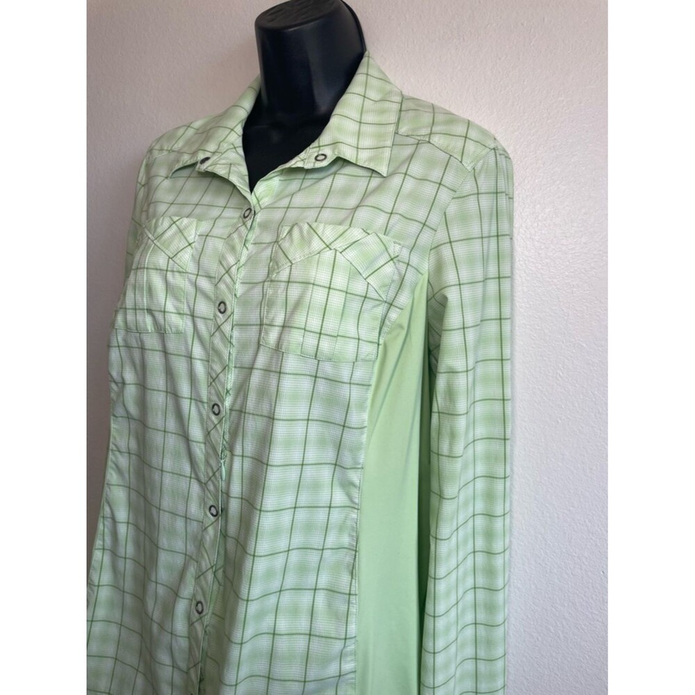 REI Women’s Long Sleeve Hiking Shirt Green Plaid Snap Front - Large - Picture 4 of 12